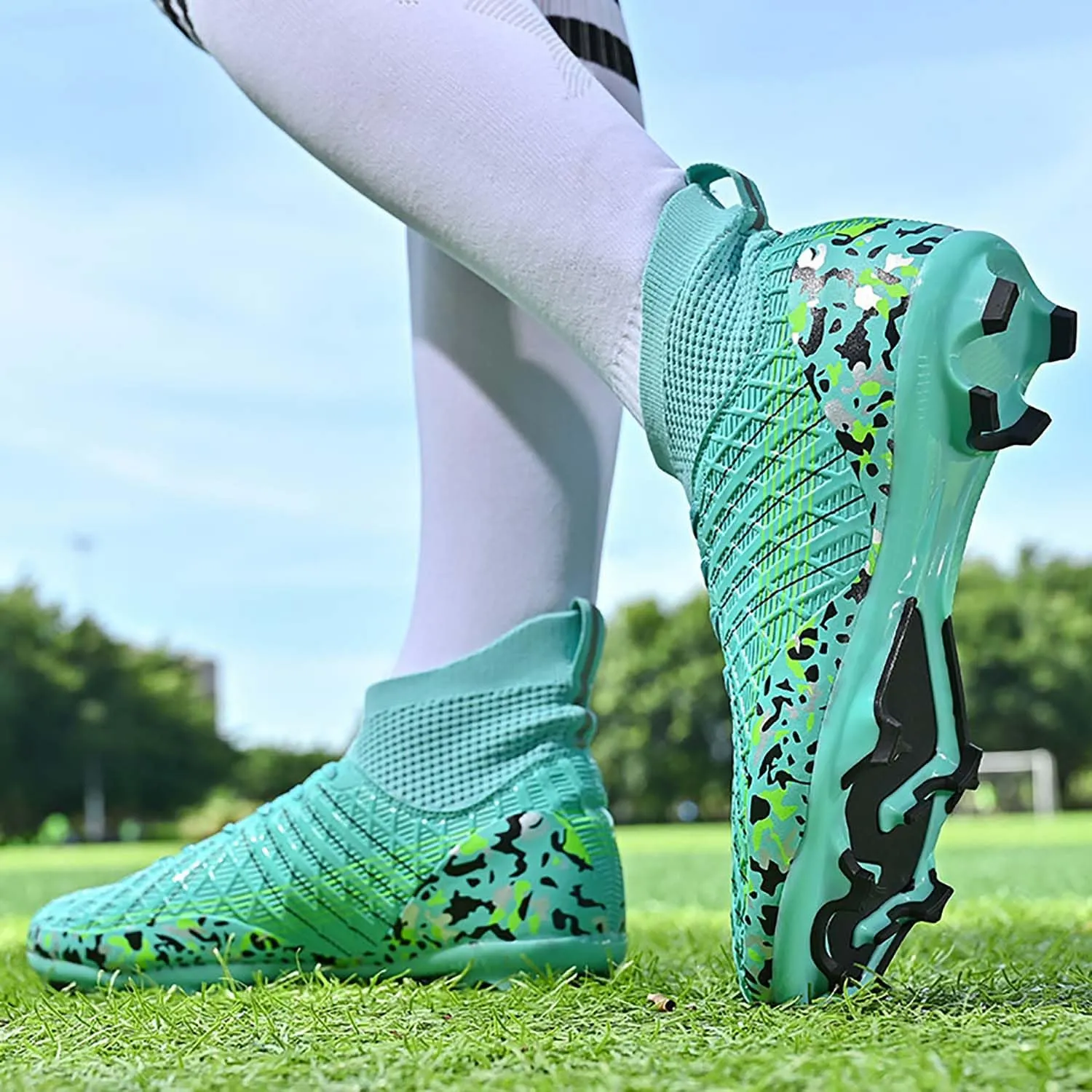 HESBITEUL Soccer Cleats Outdoor for Boys Training: High Top Football Cleats for Firm Ground