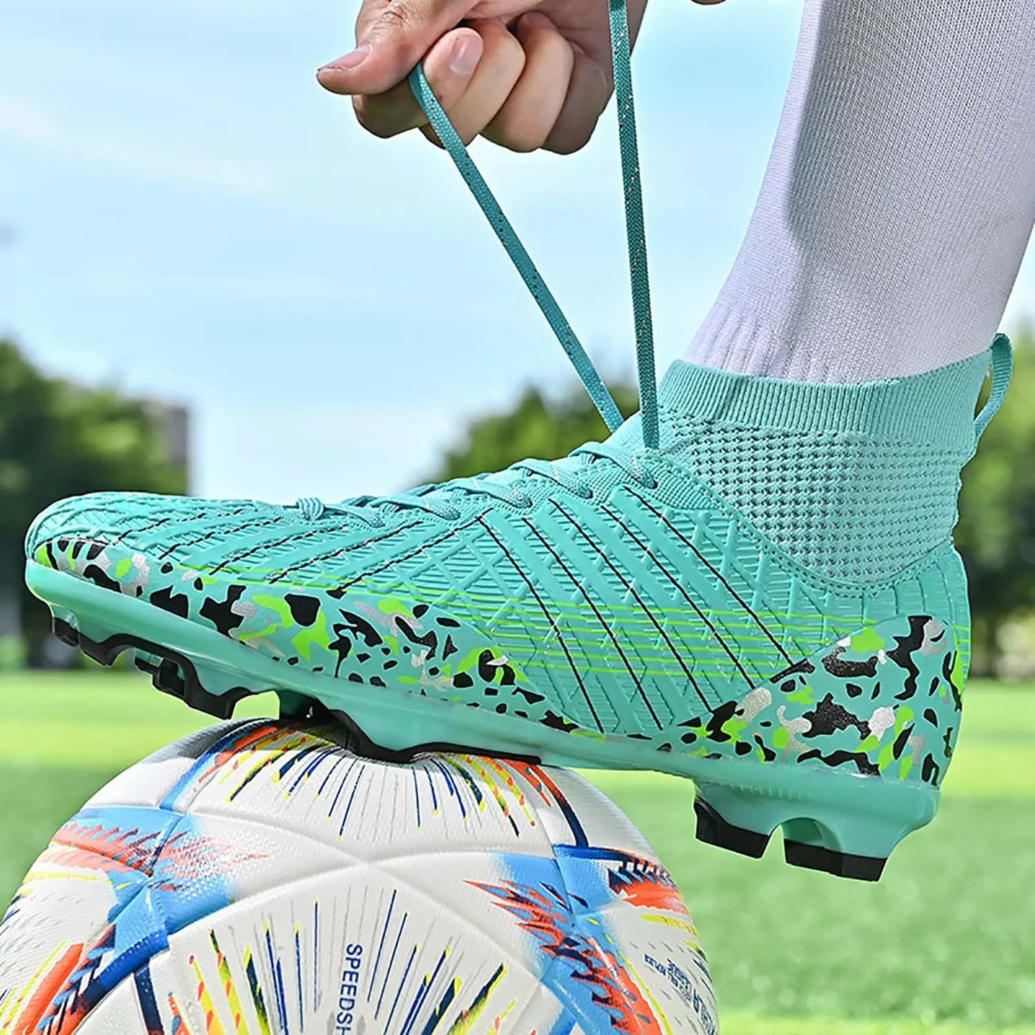 HESBITEUL Soccer Cleats Outdoor for Boys Training: High Top Football Cleats for Firm Ground