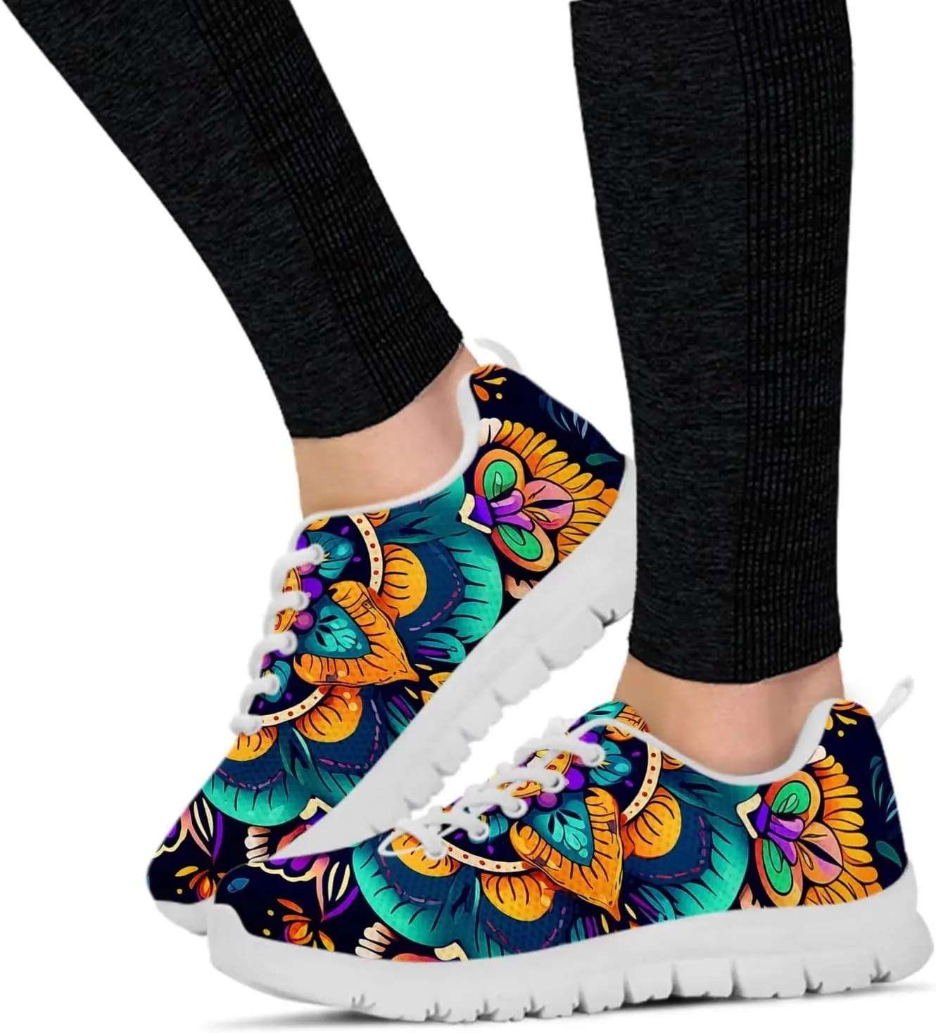 Jeiento Women Trainers Boho Mandala Walking Shoes Fashion Mesh Gym Sports Shoes Sneakers for Women
