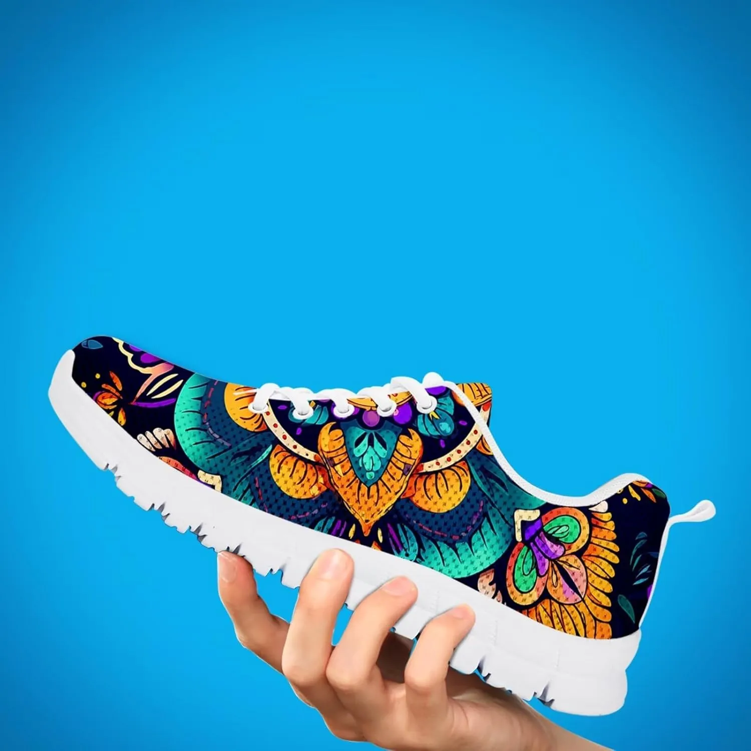Jeiento Women Trainers Boho Mandala Walking Shoes Fashion Mesh Gym Sports Shoes Sneakers for Women
