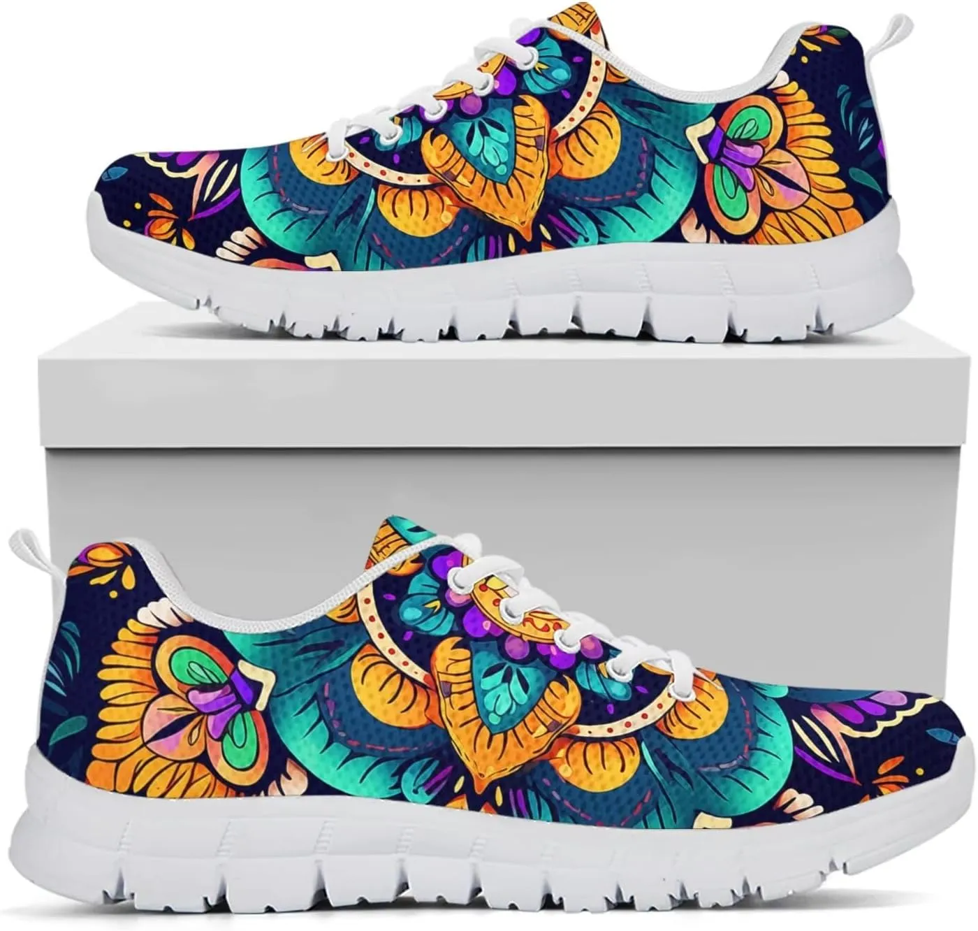 Jeiento Women Trainers Boho Mandala Walking Shoes Fashion Mesh Gym Sports Shoes Sneakers for Women