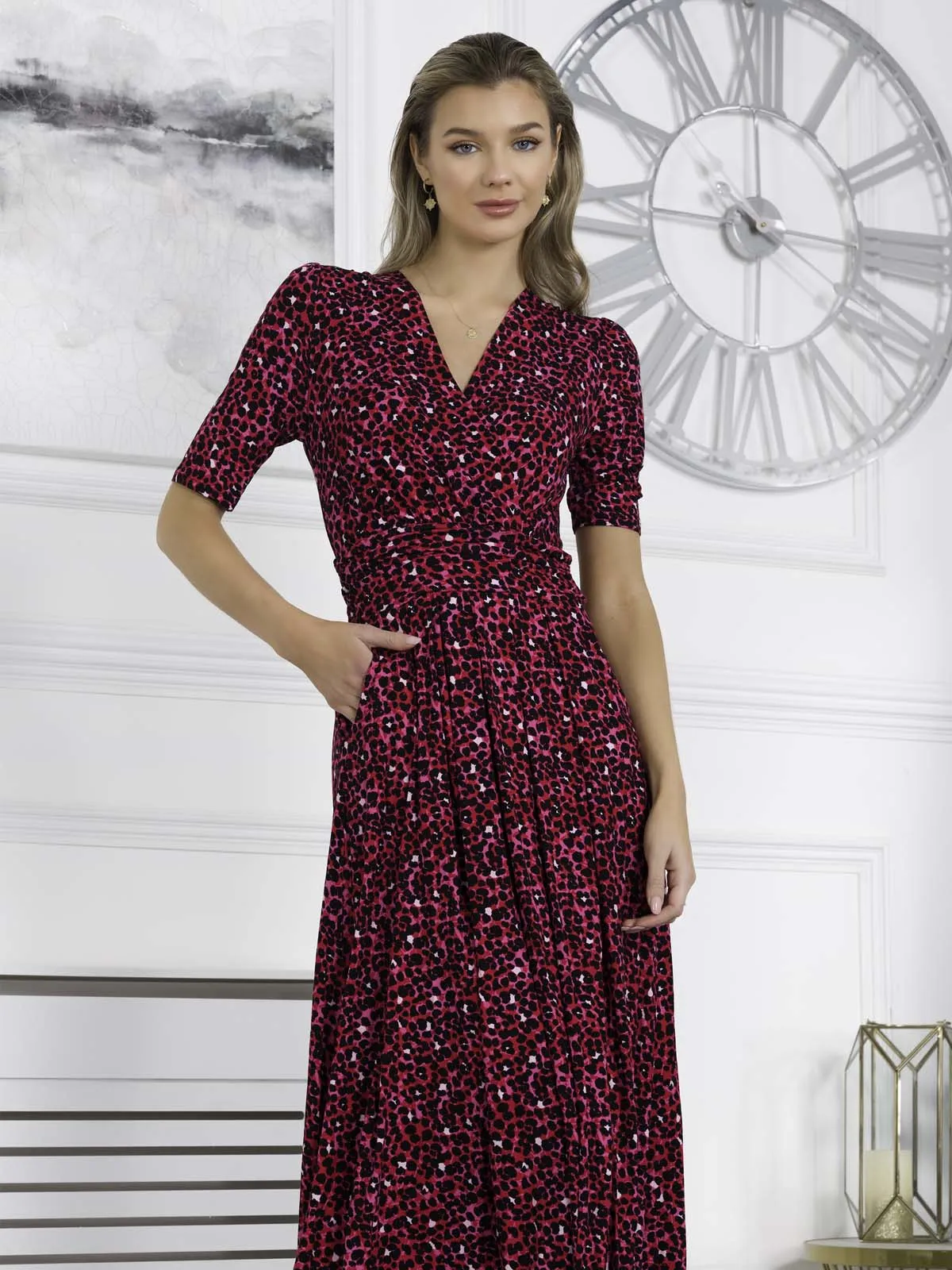 Jolie Moi Macara Animal Print Wrap Maxi Dress, Pink Animal