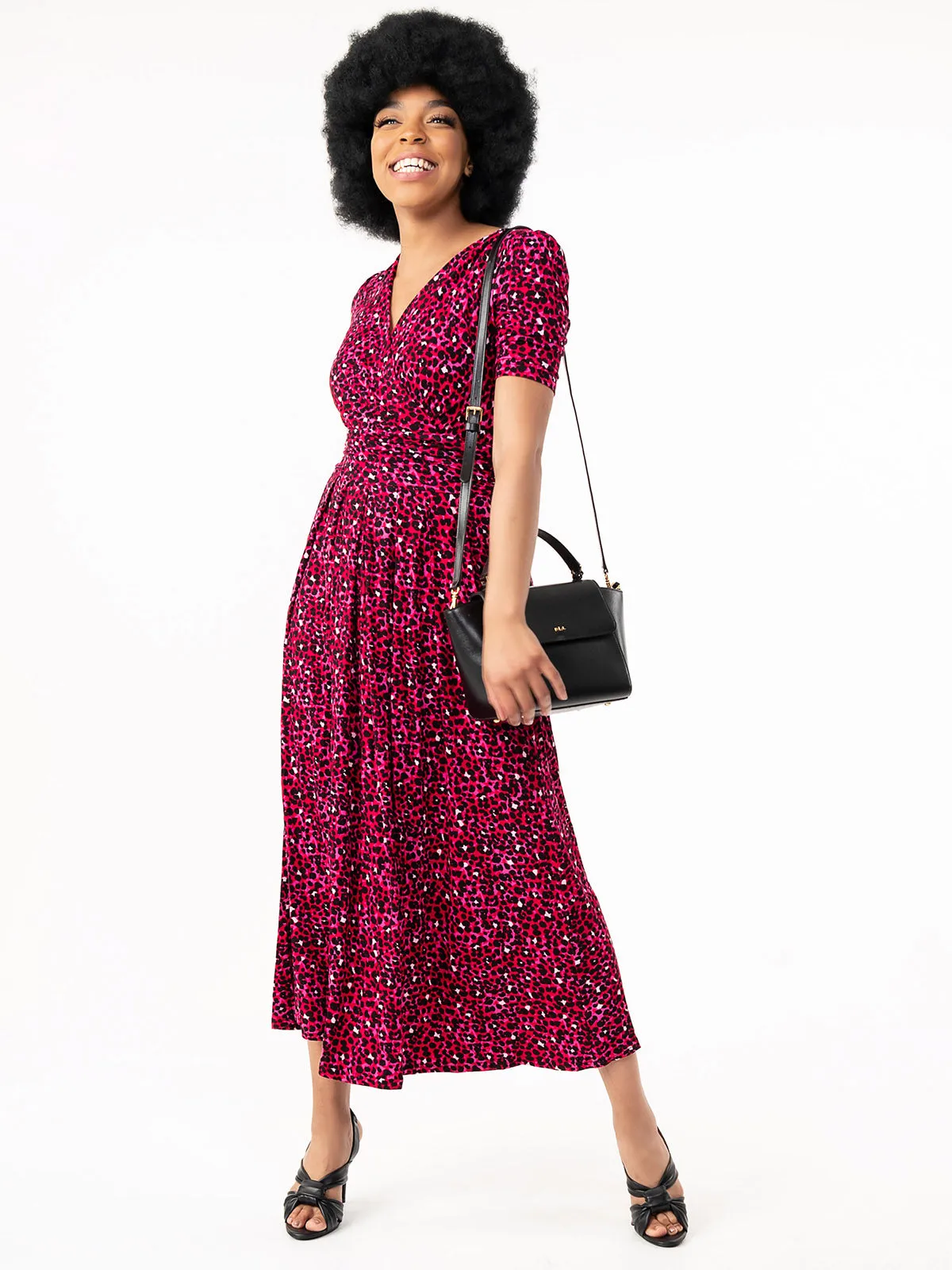 Jolie Moi Macara Animal Print Wrap Maxi Dress, Pink Animal