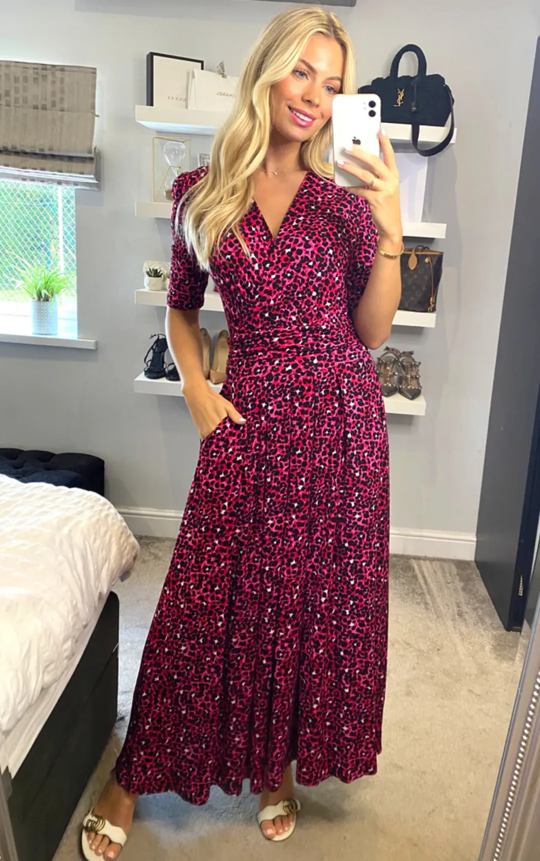 Jolie Moi Macara Animal Print Wrap Maxi Dress, Pink Animal
