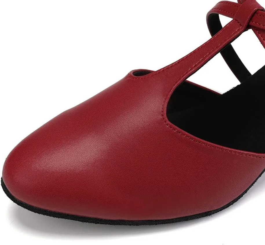 JUODVMP Women's Dance Shoes Leather Cross Strap Character Dance Shoes Ladies Modern Tango Salsa Heels