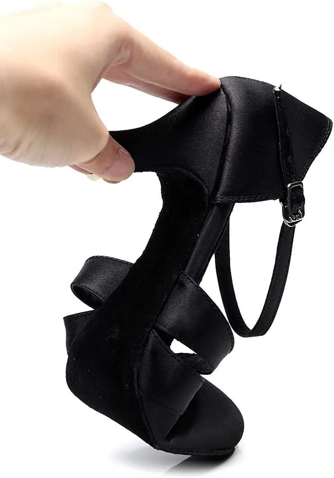 JUODVMP Womens Satin Latin Dance Shoes Professional Practice Salsa Ballroom Modern Character Social Dance Shoes,Model VS-QJW1003