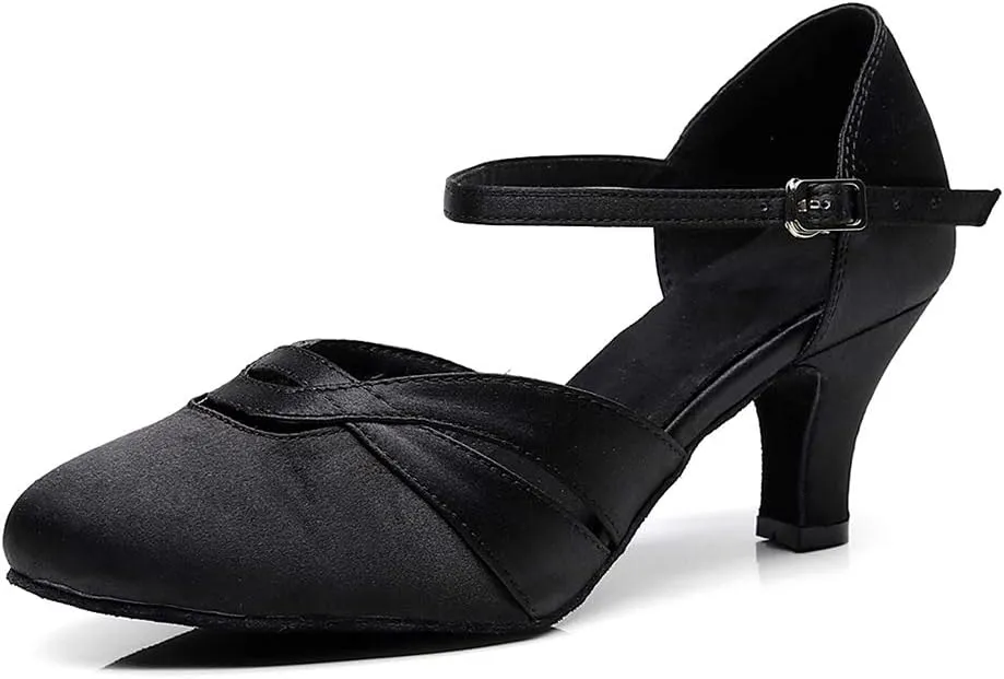 JUODVMP Womens Satin Latin Dance Shoes Professional Practice Salsa Ballroom Modern Character Social Dance Shoes,Model VS-QJW1003