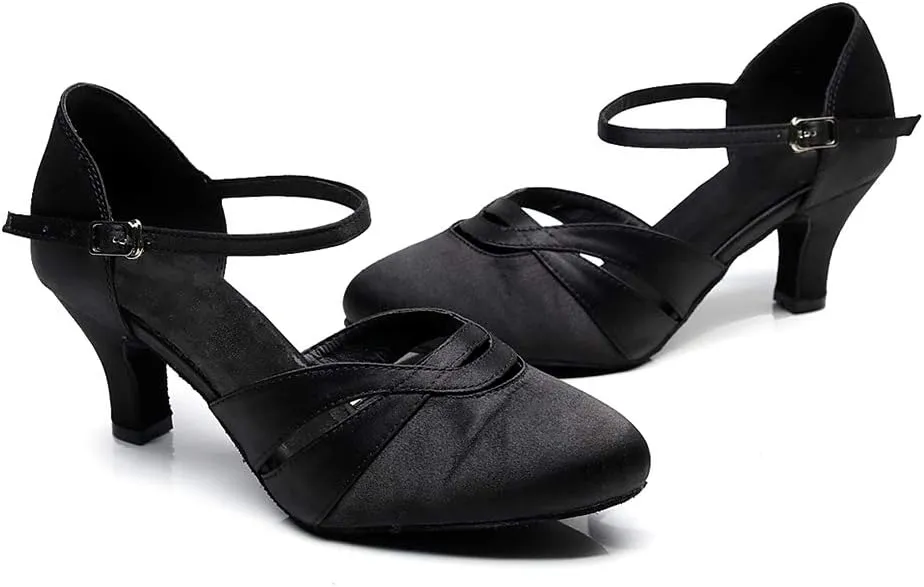 JUODVMP Womens Satin Latin Dance Shoes Professional Practice Salsa Ballroom Modern Character Social Dance Shoes,Model VS-QJW1003