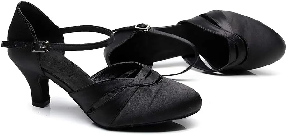JUODVMP Womens Satin Latin Dance Shoes Professional Practice Salsa Ballroom Modern Character Social Dance Shoes,Model VS-QJW1003