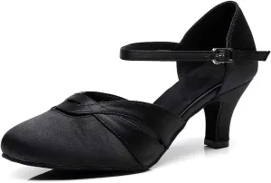 JUODVMP Womens Satin Latin Dance Shoes Professional Practice Salsa Ballroom Modern Character Social Dance Shoes,Model VS-QJW1003