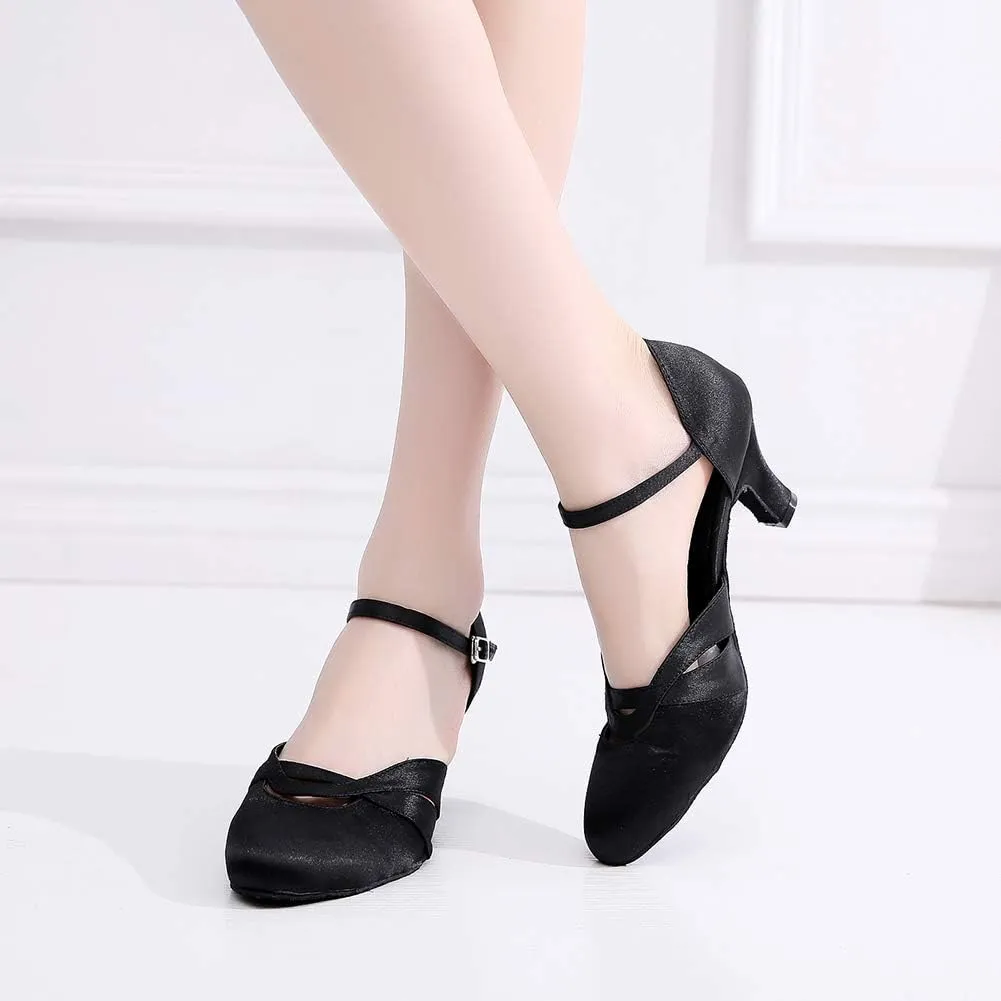 JUODVMP Womens Satin Latin Dance Shoes Professional Practice Salsa Ballroom Modern Character Social Dance Shoes,Model VS-QJW1003