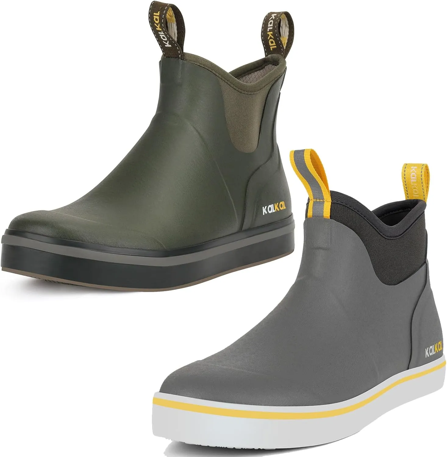Kalkal Bundle Deck Boots for Men, Waterproof Men's Rain Boots, Saltwater Fishing Booties Rubber Ankle Rain Boots With High Traction (Size 7-14)