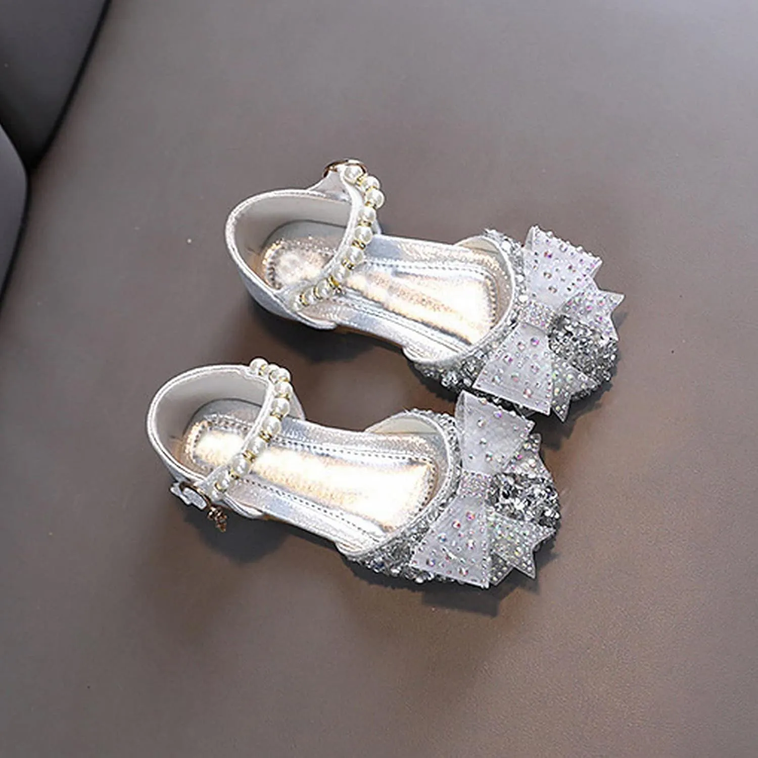 Kids Girls Dress Shoes Glitter Sequins Princess Sandals Low Heels Mary Jane Party Dance Shoes Rhinestone Sandals