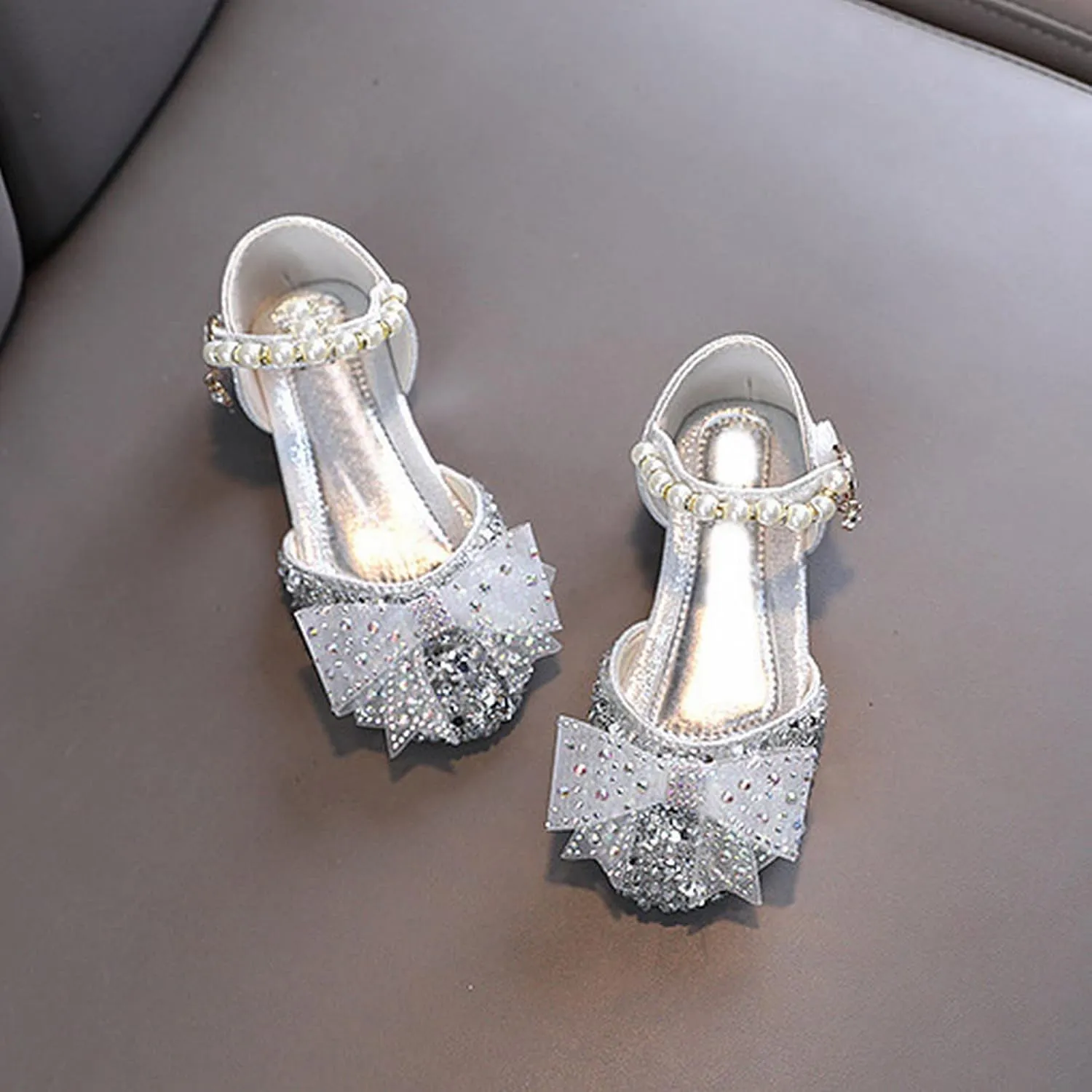 Kids Girls Dress Shoes Glitter Sequins Princess Sandals Low Heels Mary Jane Party Dance Shoes Rhinestone Sandals