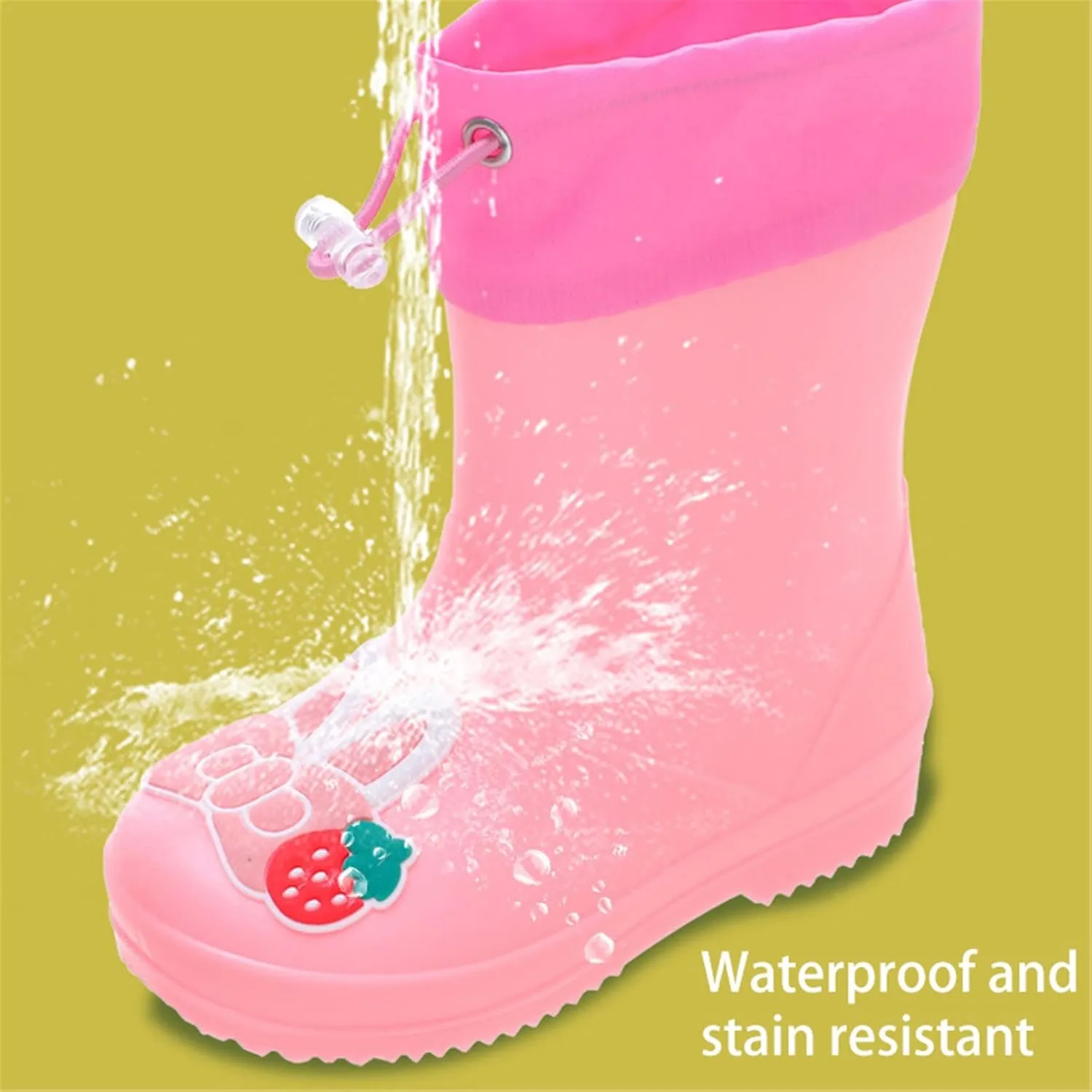 Kids Rain Boots for Girls Boys Waterproo Toddler Cute Cartoon Insulated Rubber boots with Adjustable Closure