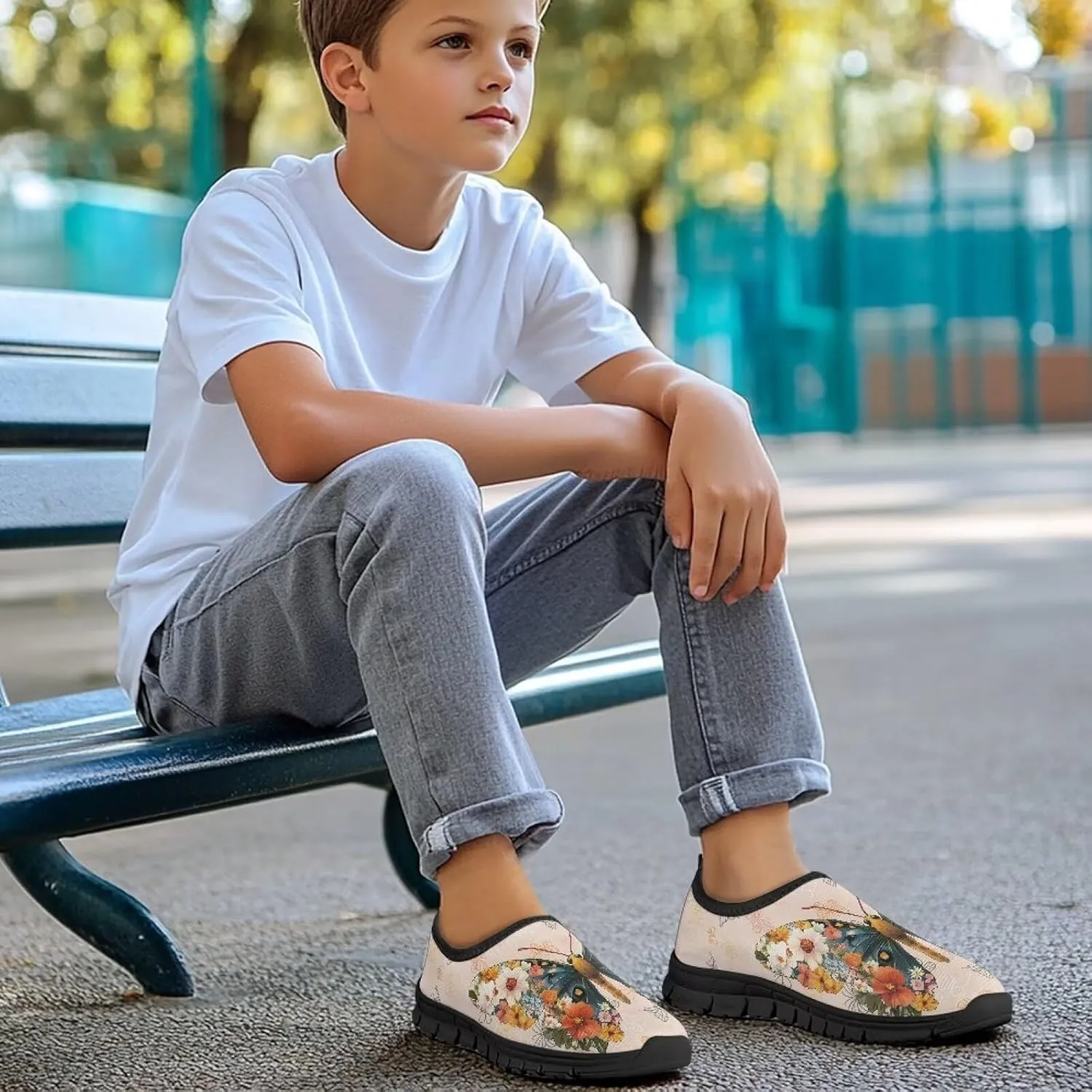 Kids Shoes Boys Girls Slip On Walking Tennis Shoes Soft Loafers Non Slip Lightweight Casual Athletic Sneaker Black Sole Size 11-15