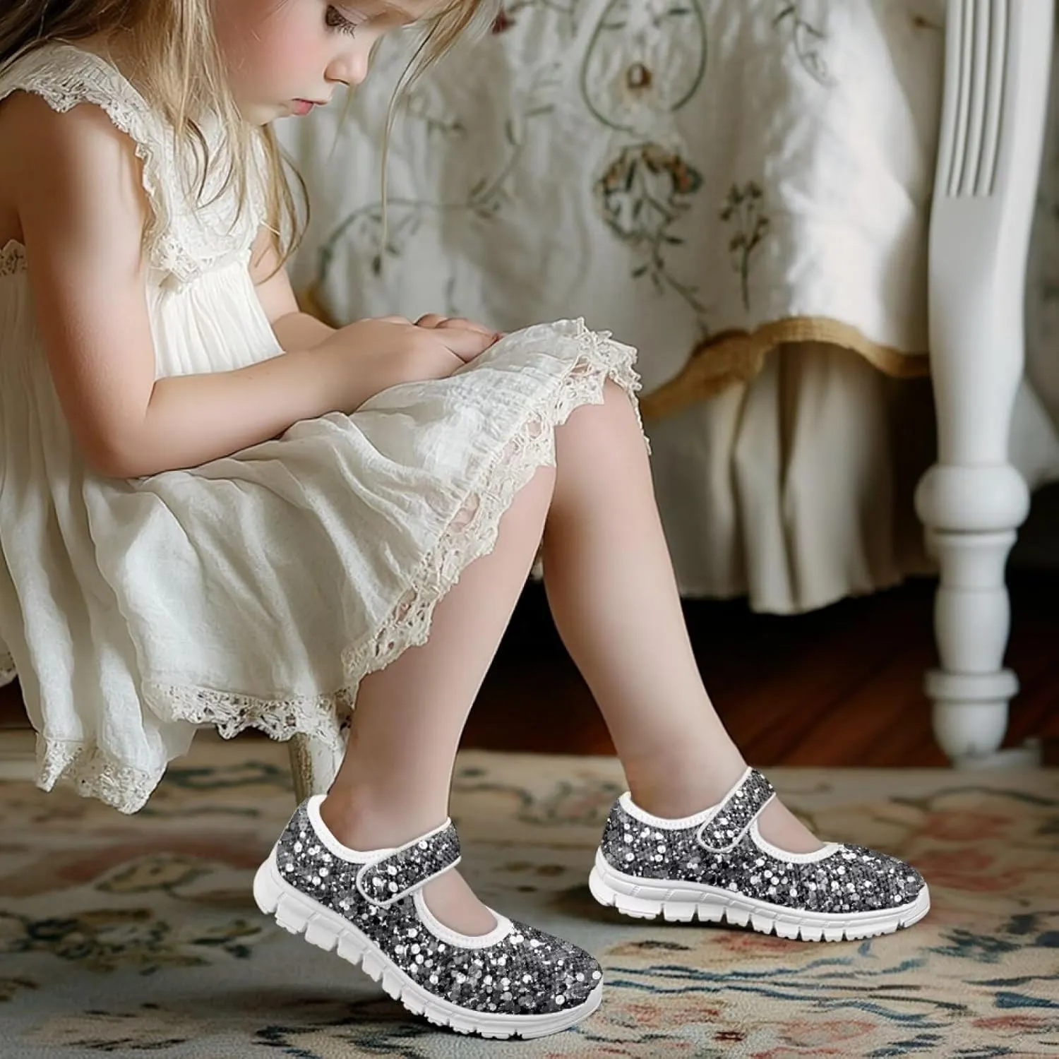 Little Kids Glitter Mary Jane Shoes for Girls Ballerina Ballet Flats Wedding Dance Birthday Shoes