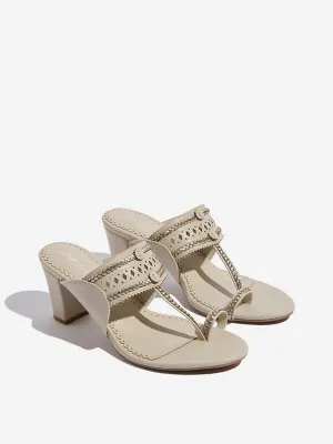LUNA BLU Ivory Kolhapuri Block-Heel Sandals