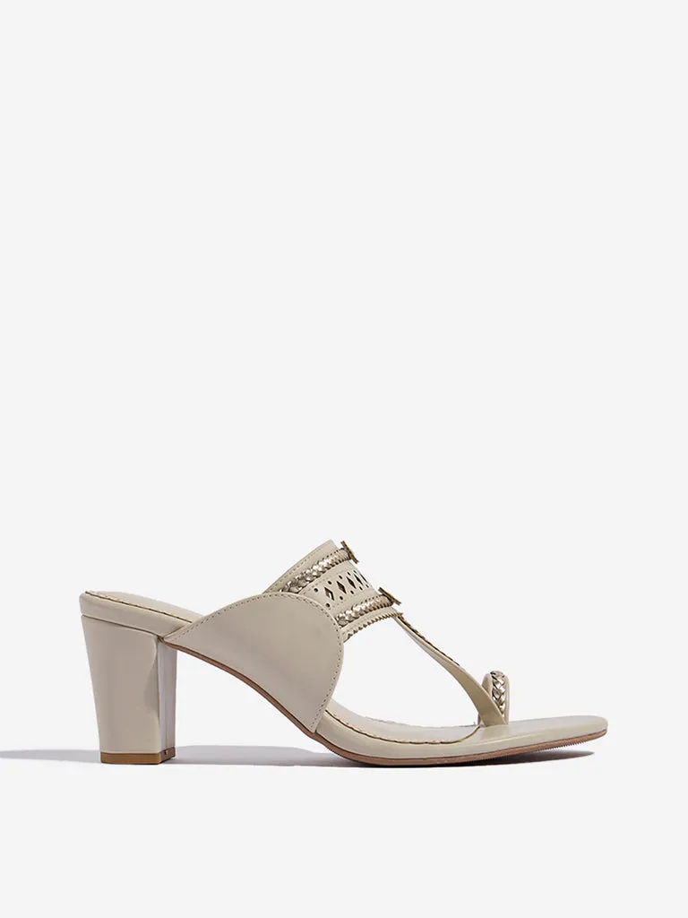 LUNA BLU Ivory Kolhapuri Block-Heel Sandals