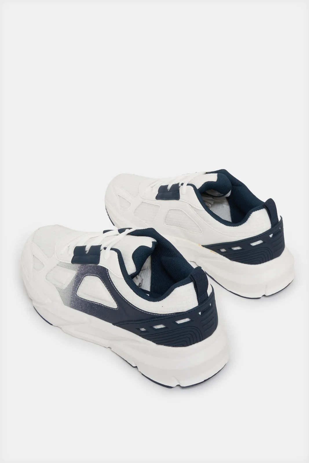 Men White Material Block Trainers
