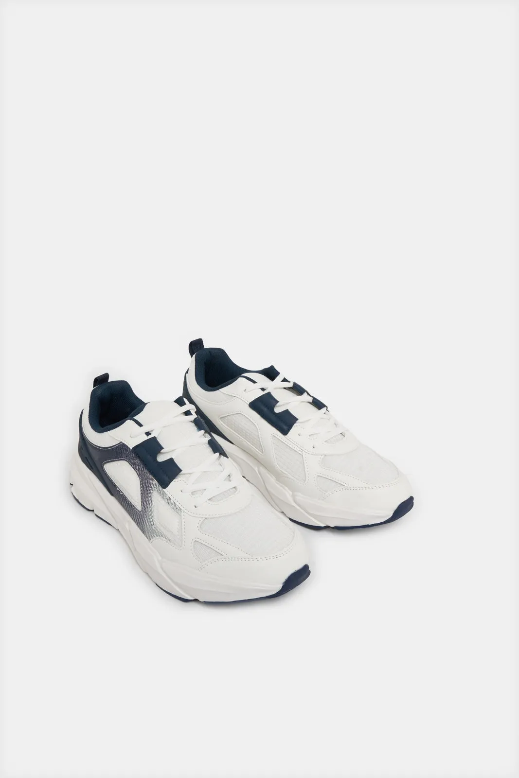 Men White Material Block Trainers