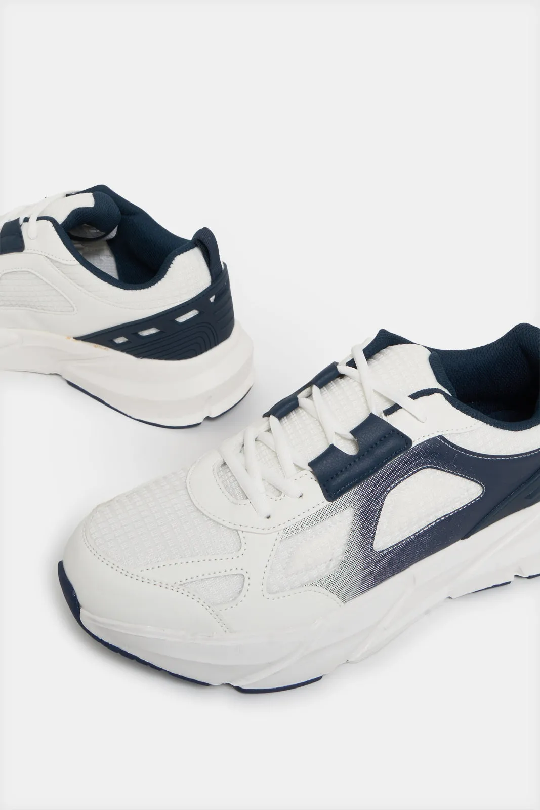 Men White Material Block Trainers