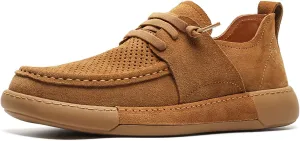 Mens Casual Slip-on Loafers Handmade Leather Lace Up Boat Shoes Lightweight Comfortable Wide Width Soft Sole Walking Shoes