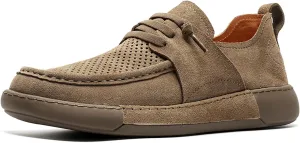 Mens Casual Slip-on Loafers Handmade Leather Lace Up Boat Shoes Lightweight Comfortable Wide Width Soft Sole Walking Shoes