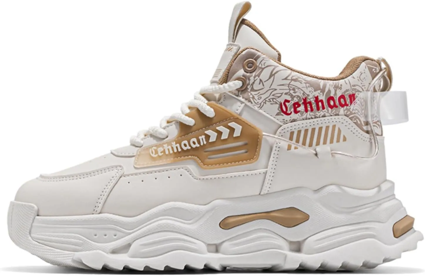 Men's Fashion High Top Chunky Sneakers - Thick Sole Dad Shoes with Cushioned Insole & Anti-Slip Design | Breathable Mesh Footwear for Urban & Outdoor Activities
