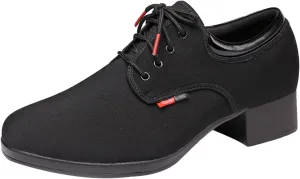 Men's Modern Dance Shoes,Comfort Low Chunky Block Heel Soft Sole Lace-up Tango Latin Ballroom Dress Oxford Cloth Shoes