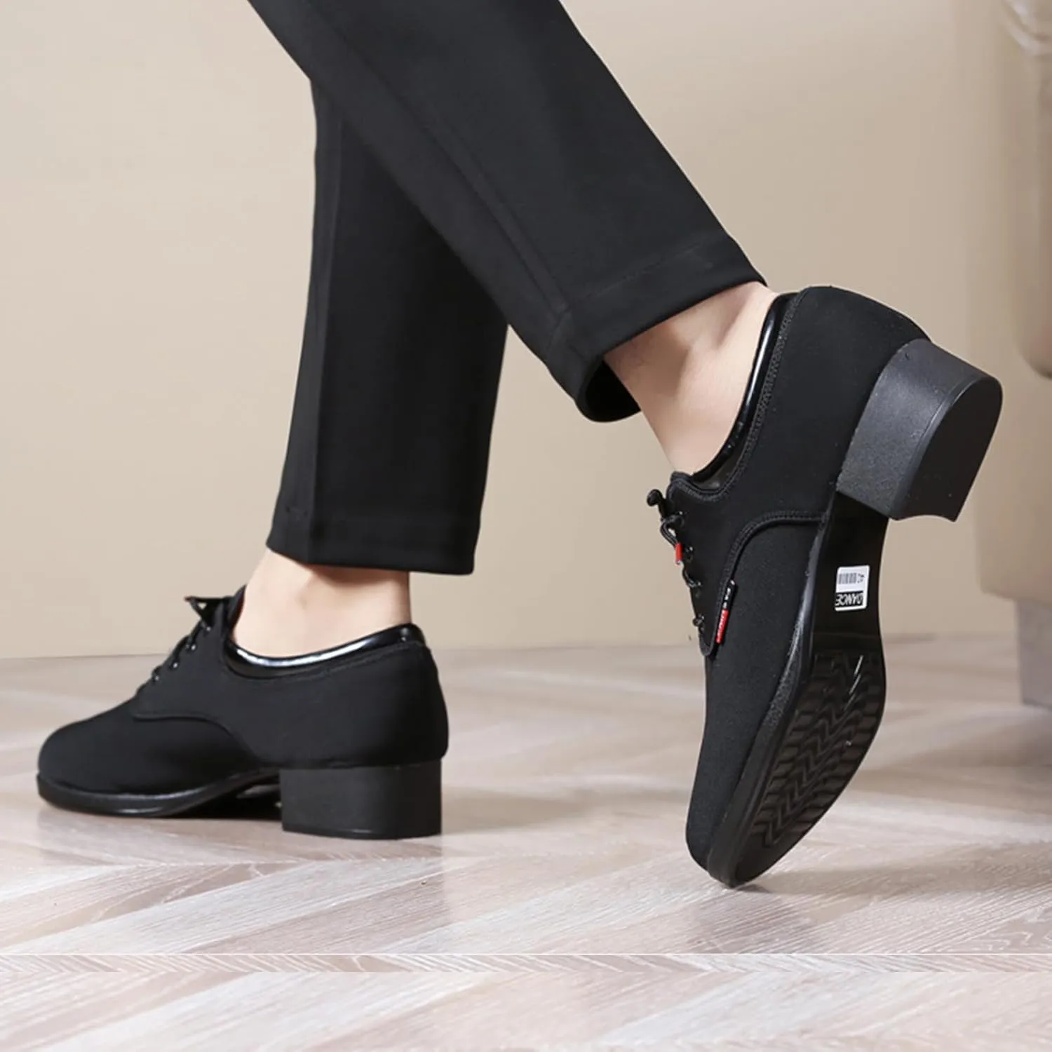 Men's Modern Dance Shoes,Comfort Low Chunky Block Heel Soft Sole Lace-up Tango Latin Ballroom Dress Oxford Cloth Shoes