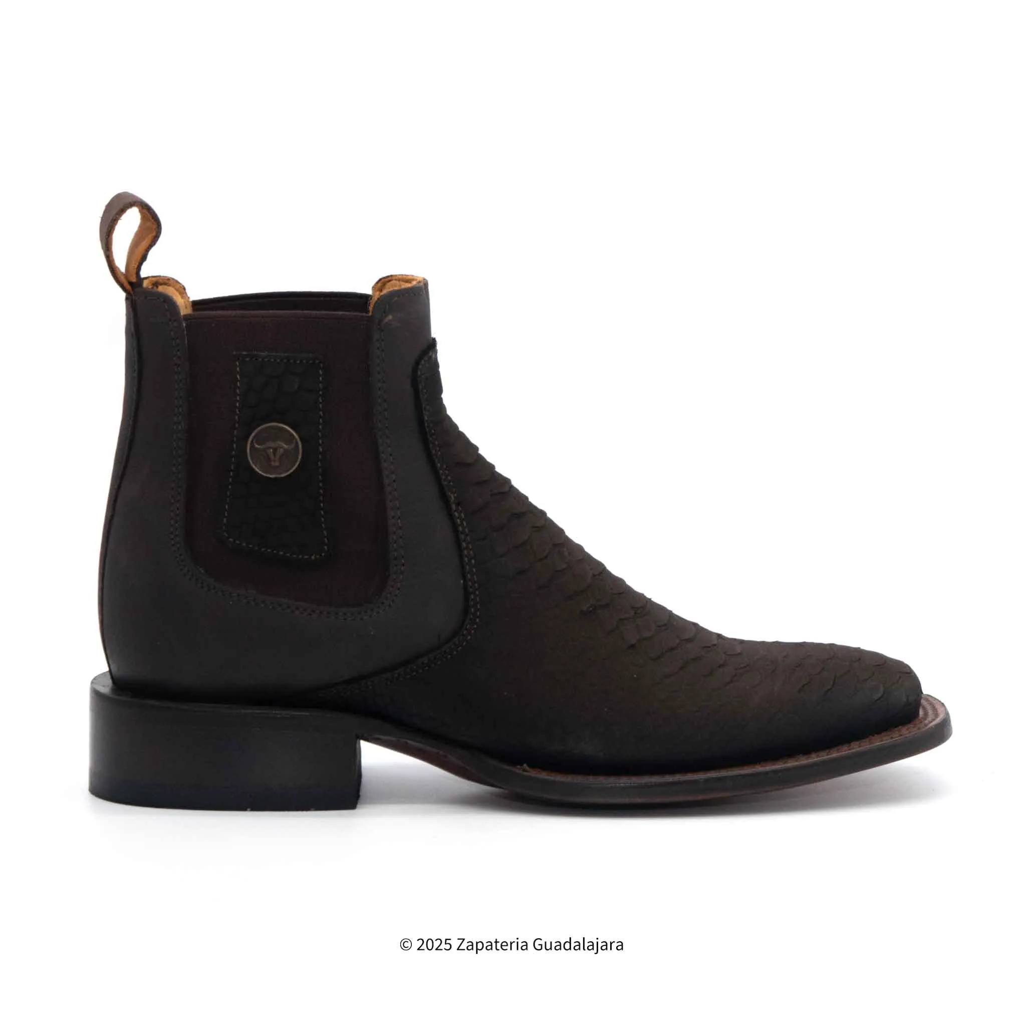 MEN'S WIDE SQUARE TOE FAUX PYTHON TRIBUTE CHOCO BROWN LEATHER BOOT - H42R6394