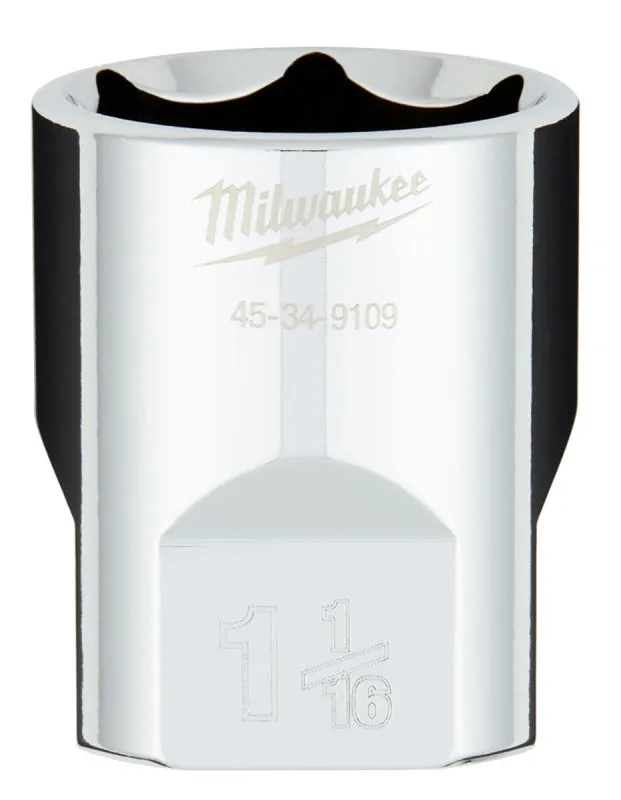 Milwaukee 45-34-9109 Socket, 1-1/16 in Socket, 1/2 in Drive, 6-Point, Chrome Vanadium Steel, Chrome :CD: QUANTITY: 1