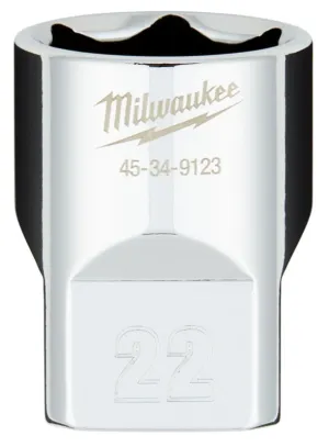 Milwaukee 45-34-9123 Socket, 22 mm Socket, 1/2 in Drive, 6-Point, Chrome Vanadium Steel, Chrome :CD: QUANTITY: 1