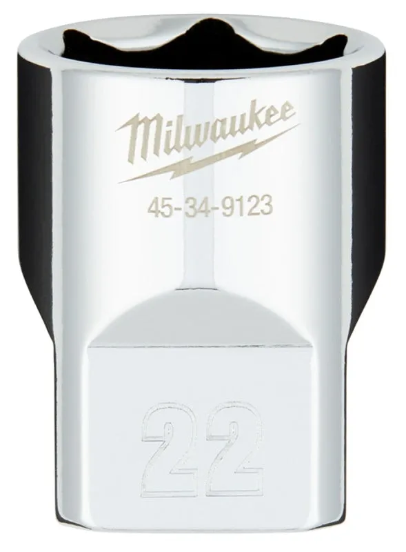 Milwaukee 45-34-9123 Socket, 22 mm Socket, 1/2 in Drive, 6-Point, Chrome Vanadium Steel, Chrome :CD: QUANTITY: 1