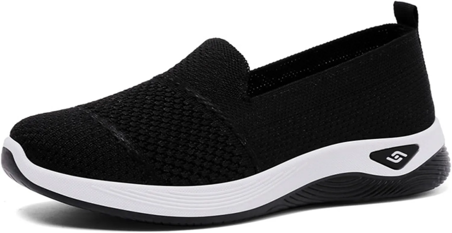 Mmoneyake Women's Woven Orthopedic Breathable Soft Shoes Diabetic Foam Walking Shoes Mesh Knitted Woven Low Top Walking Shoe Slip-On Indoor Outdoor Casual Sneakers