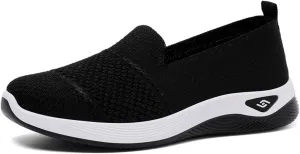 Mmoneyake Women's Woven Orthopedic Breathable Soft Shoes Diabetic Foam Walking Shoes Mesh Knitted Woven Low Top Walking Shoe Slip-On Indoor Outdoor Casual Sneakers