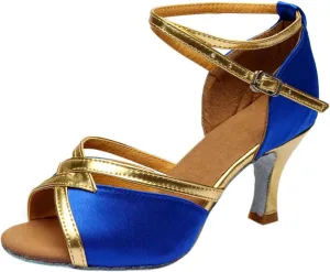 oiangi Womens Satin Latin Dance Shoes Fashion Fish mouth Open toe Mid Heel Sandals Ladies Professional Ballroom Salsa Practice Performance Dancing Shoes