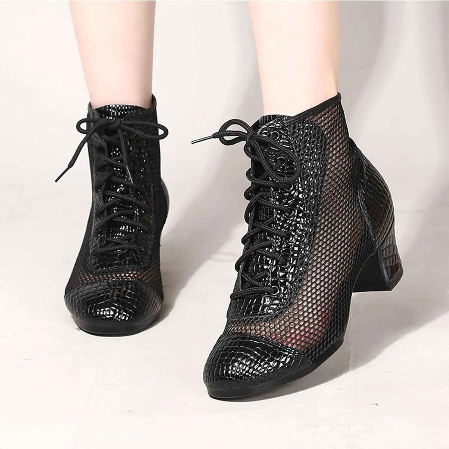 ONAIC Women's Standard Ballroom Latin Dance Shoes 5CM Heel Lace-Up Salsa Tango Modern Training Shoes