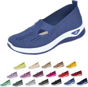 Orthowalkway Womens Shoes, Comfort Wear Orthopedic Walking Shoes for Women, Mesh Breathable Slip-On Knitted Lightweight Flat Sneakers