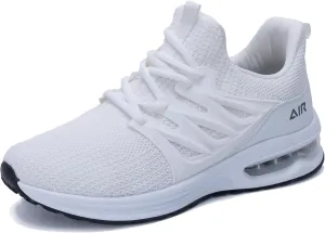 PERSOUL Mens Air Running Shoes Athletic Tennis Sneakers Lightweight Breathable Workout Gym Jogging Sport Shoes for Men White, Size 9