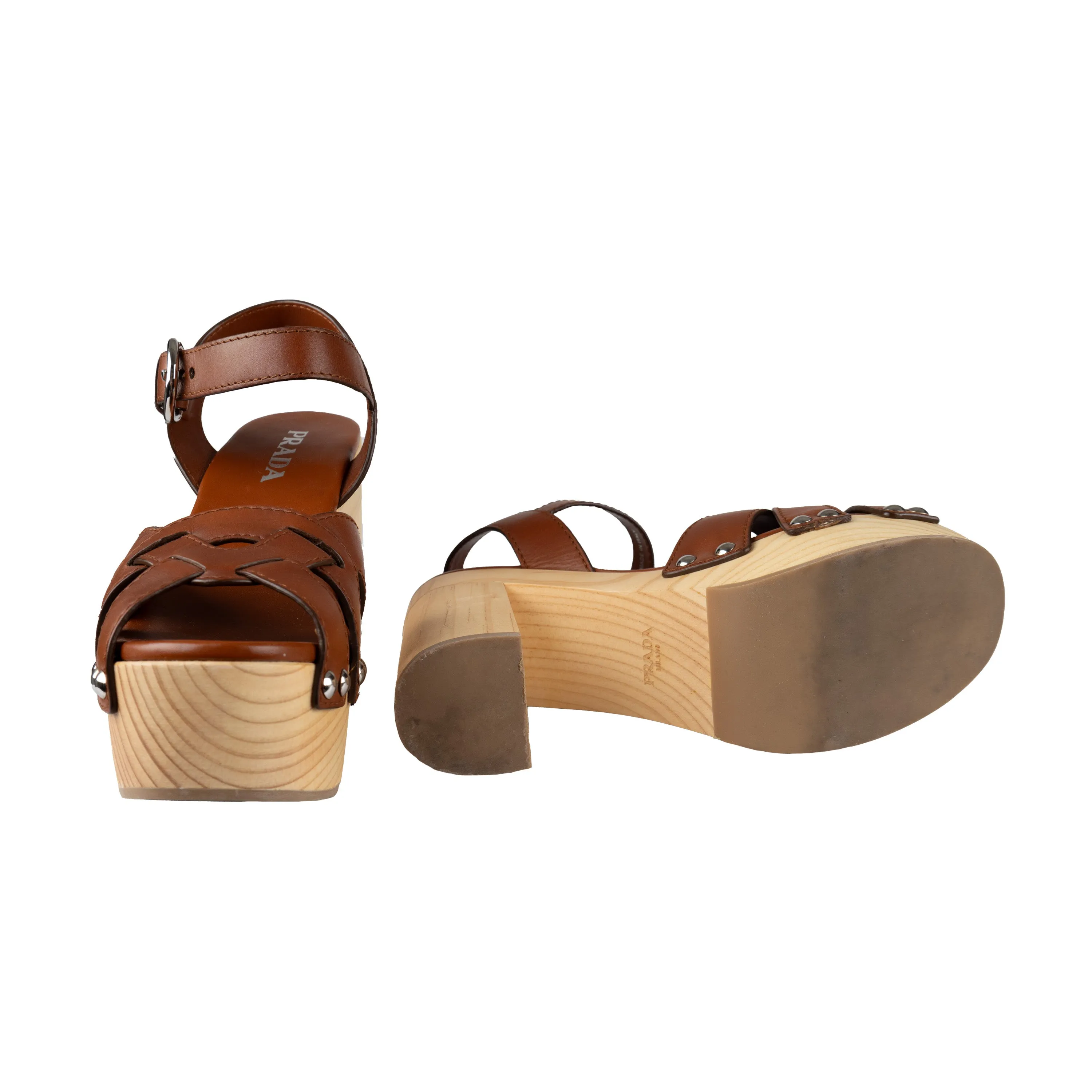 Prada Wooden Platform Sandals - '10s