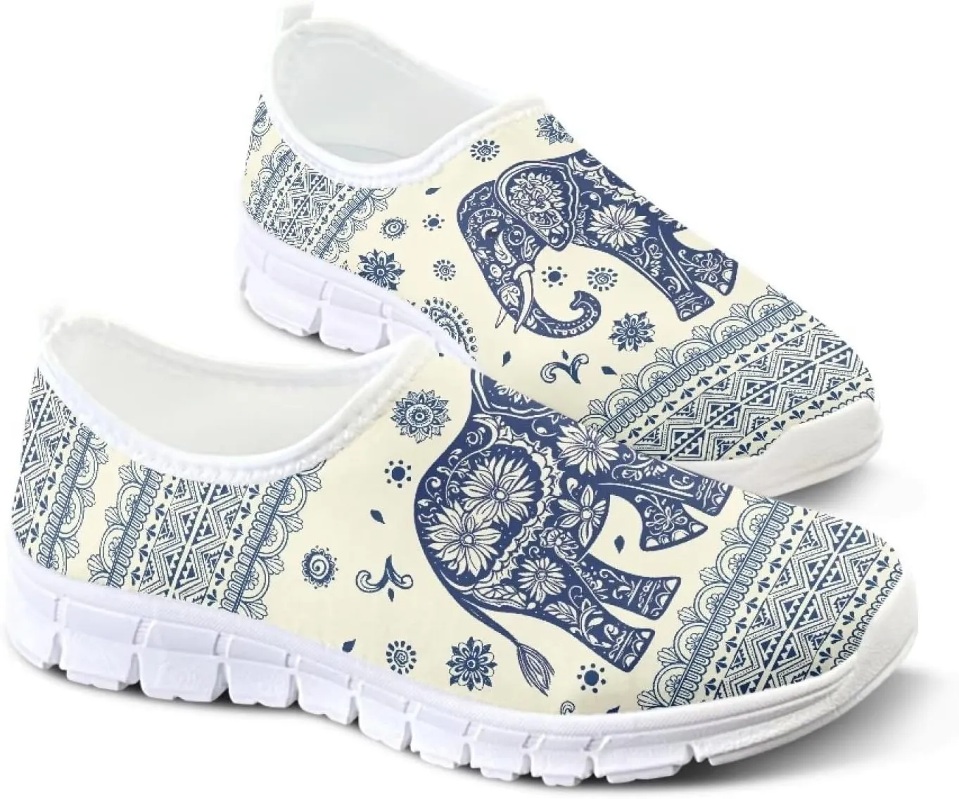 Pxjivorg Women's Art Pattern Slip-On Sneakers Casual Low-Top Flat Dress Shoes Soft Shoes Ladies Non-Slip Workout Holiday Shoe US Size 5.5-11.5