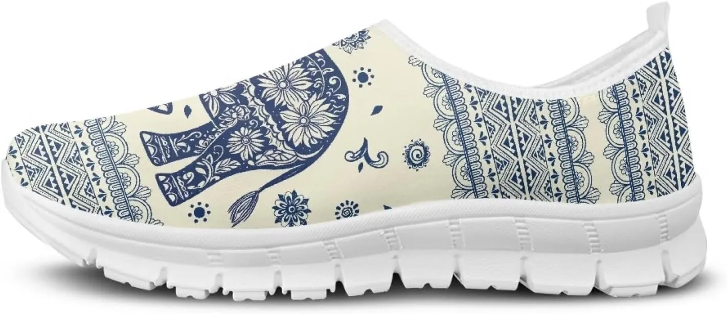 Pxjivorg Women's Art Pattern Slip-On Sneakers Casual Low-Top Flat Dress Shoes Soft Shoes Ladies Non-Slip Workout Holiday Shoe US Size 5.5-11.5