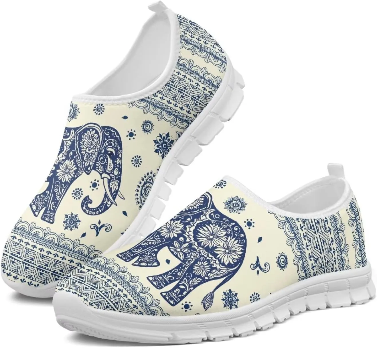 Pxjivorg Women's Art Pattern Slip-On Sneakers Casual Low-Top Flat Dress Shoes Soft Shoes Ladies Non-Slip Workout Holiday Shoe US Size 5.5-11.5