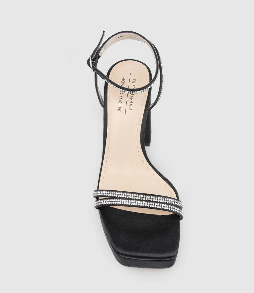 RASSO95 Platform Sandal with Diamante Straps in Black Satin