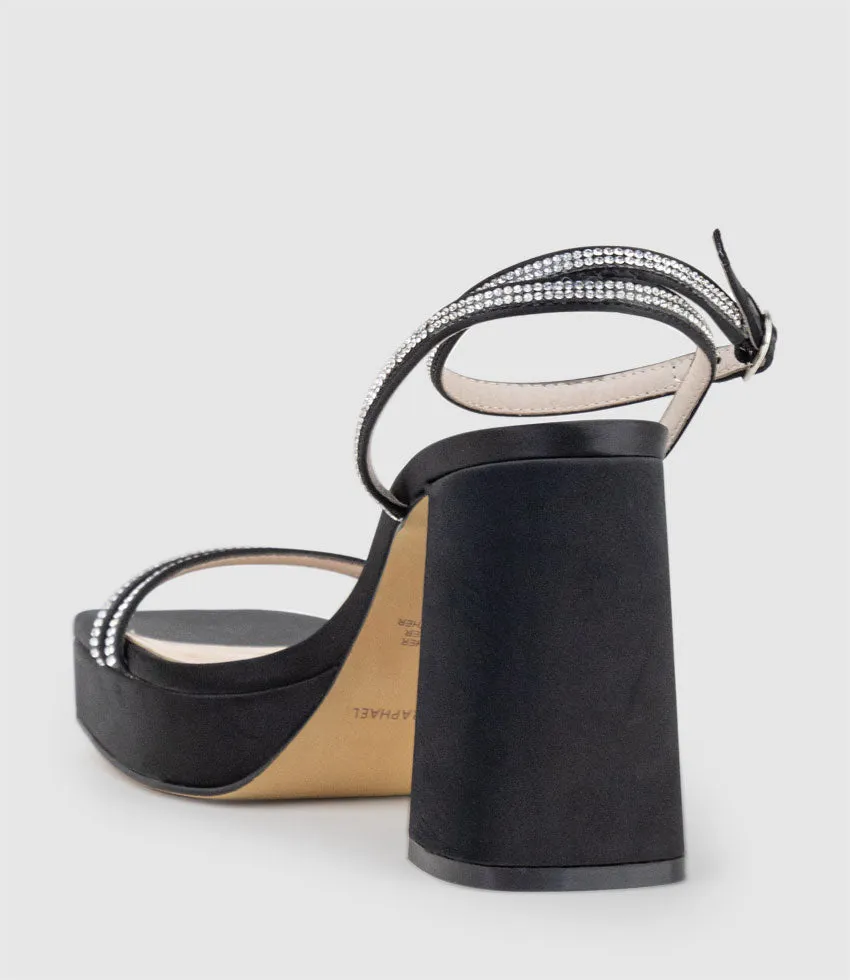 RASSO95 Platform Sandal with Diamante Straps in Black Satin
