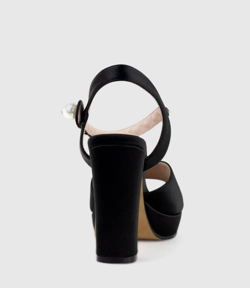 REGAN100 Platform Sandal with Chain in Black Satin