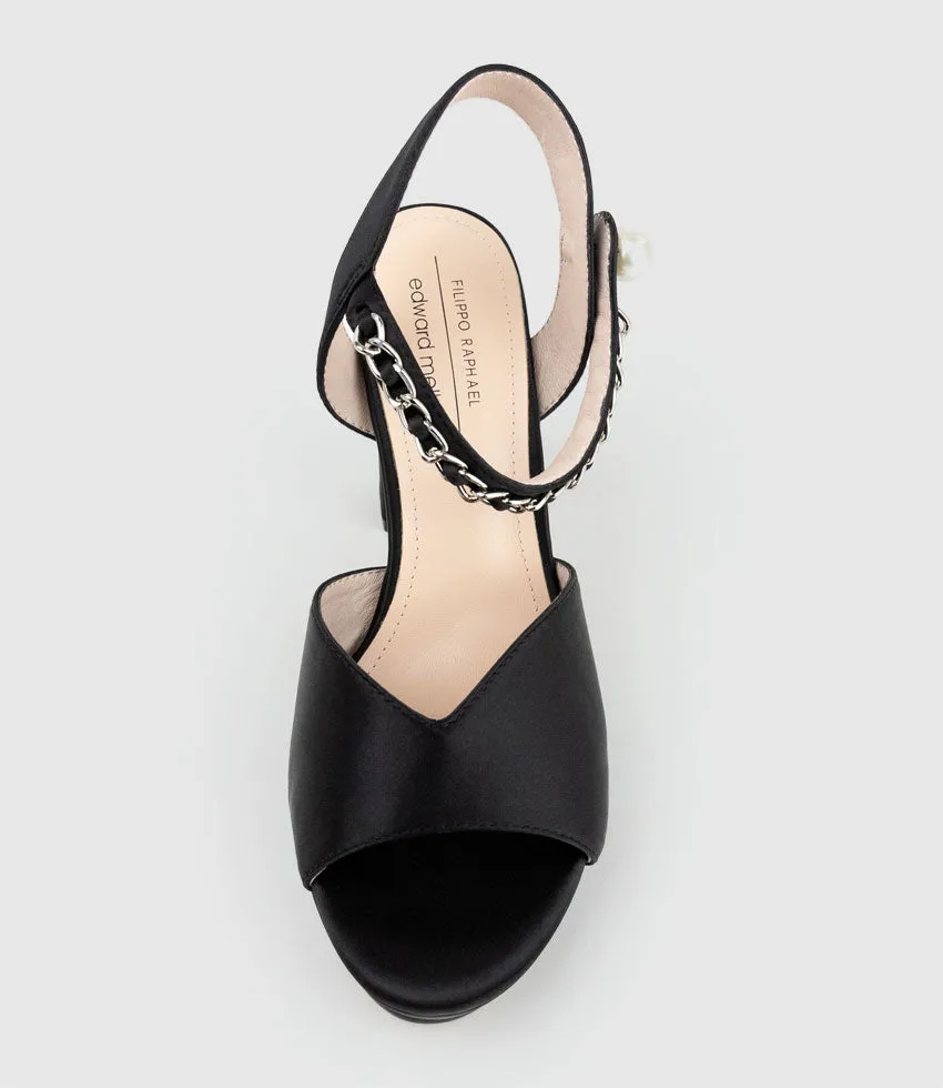 REGAN100 Platform Sandal with Chain in Black Satin