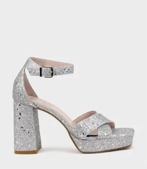 RICHIE95 Crossover Platform Sandal in Silver Sparkle